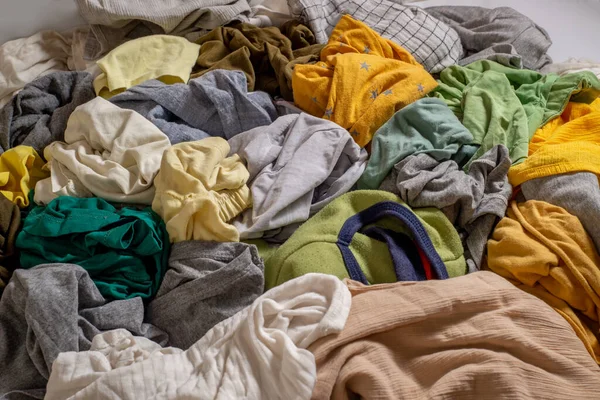 Pile Used Clothes Second Hand Recycling Concept Sustainable Living Fashion — Stock Photo, Image