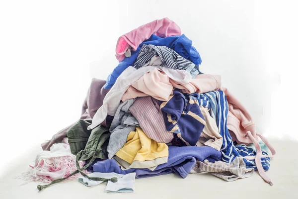 Used Clothes Pile Sorting Cleaning Second Hand Preparing Washing Copy — Stock Photo, Image