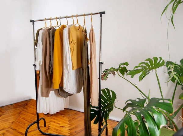 Second Hand Clothes Rail Home Concept Sustainable Economic Life — Stock Fotó