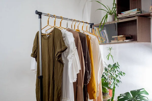 Second Hand Clothes Rail Home Concept Sustainable Economic Life — Stock Fotó