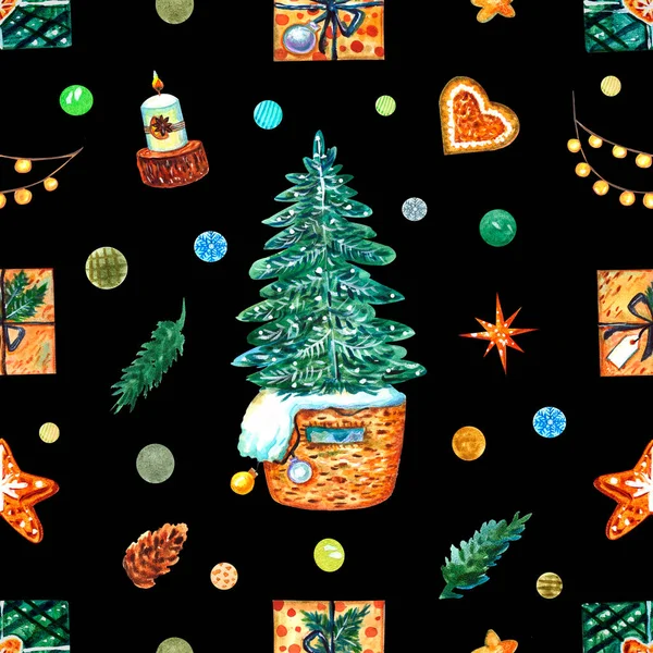 Naadloos Kerstpatroon Nieuwjaar Vakantiesfeer — Stockfoto