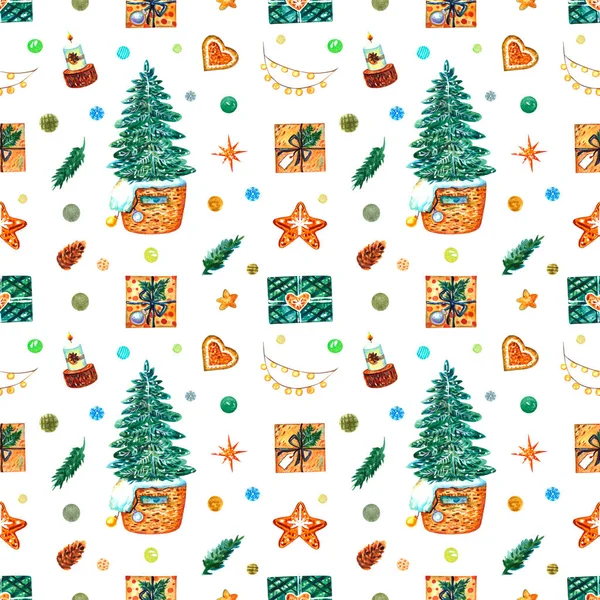 Seamless Christmas Decorative Pattern New Year Holiday Atmosphere — Stock Photo, Image