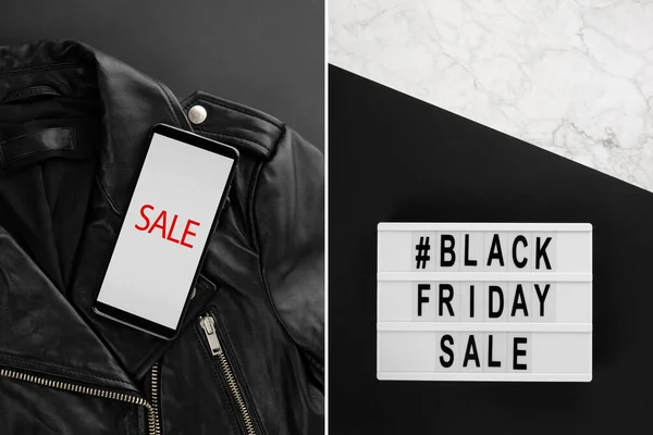 Kollázs Promóciós Kompozícióval Black Friday Vásárra Vásárlás Értékesítési Koncepció Fekete — Stock Fotó