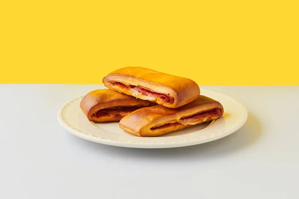 Lanche Misto Traditional Portuguese Sandwich Cheese Chorizo Tasty Breakfast Yellow — Fotografia de Stock