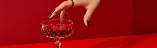 Womans Hand Spooky Nail Design Take Glass Cranberry Halloween Cocktail — Stock Photo, Image