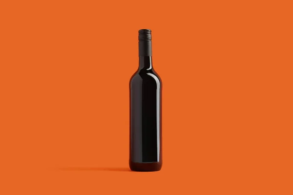 Bottle of red wine. Alcoholic drink on orange background with deep shadows. Mock up drink with place for you logo and text.