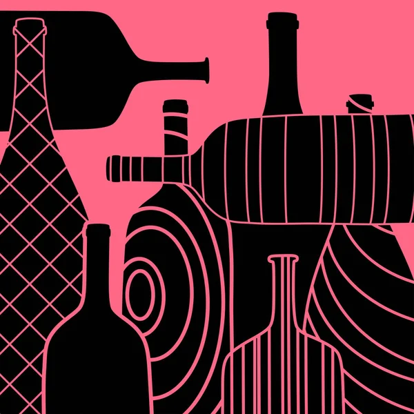 Ilustração de garrafas de vinho abstratas em rosa — Vetor de Stock