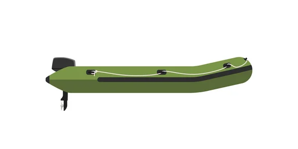 Bateau vert gonflable avec moteur sur blanc — Image vectorielle