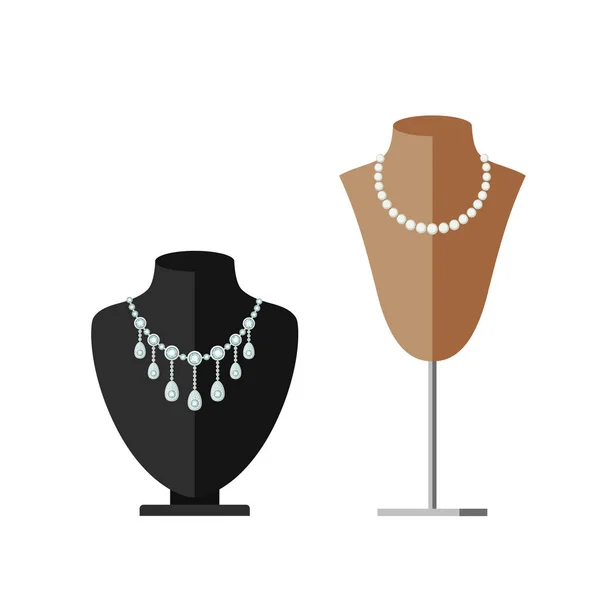 Black and beige busts with beads and necklace. Stock Illustration