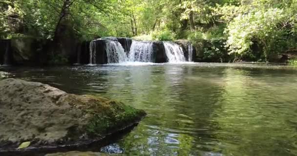 Kilátás Vízesésekre Erdőben Zöld Táj Lassított Felvétel Természetvédelmi Terület — Stock videók