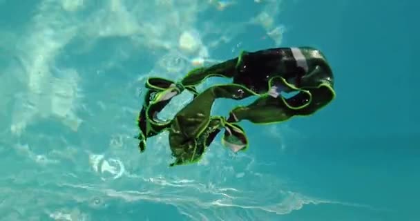 プールには緑の水着が浮かぶ 晴れた日と澄んだ青い水 — ストック動画