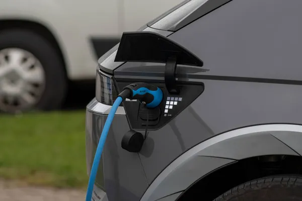 Υποδοχή Φόρτισης Της Hyundai Ioniq 2021 Ηλεκτρικό Αυτοκίνητο Ηλεκτρικό Αυτοκίνητο — Φωτογραφία Αρχείου