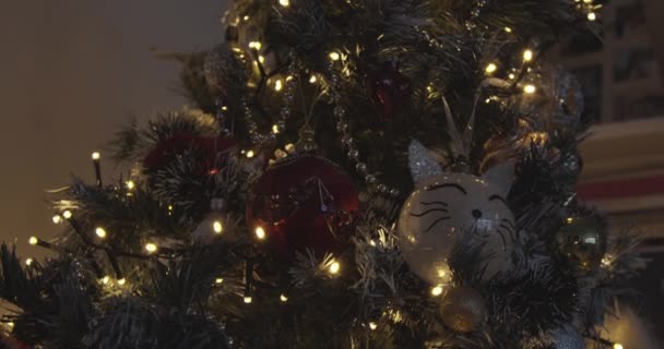 Gros Plan Sapin Noël Décoré Maison Avec Intérieur Lumineux Sapin — Video