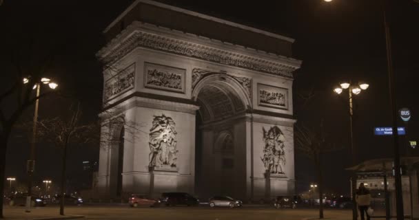 Time Lapse Video Traffic Front Arch Triumph Arc Triomphe Night — Stock Video