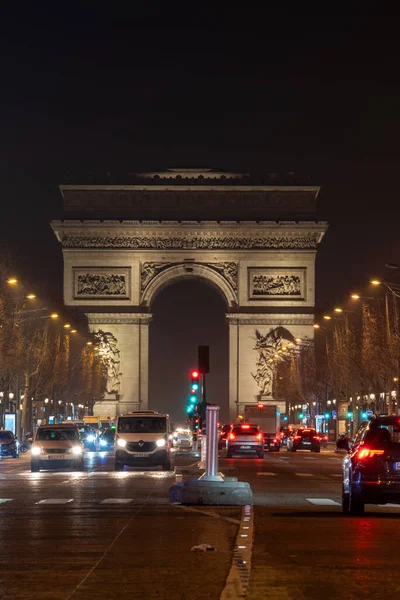 Verkeer Voor Triomfboog Arc Triomphe Nachts — Stockfoto