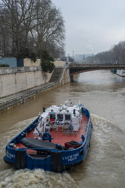 Bateau Police Sur Seine Centre Ville Paris Par Une Journée — Photo