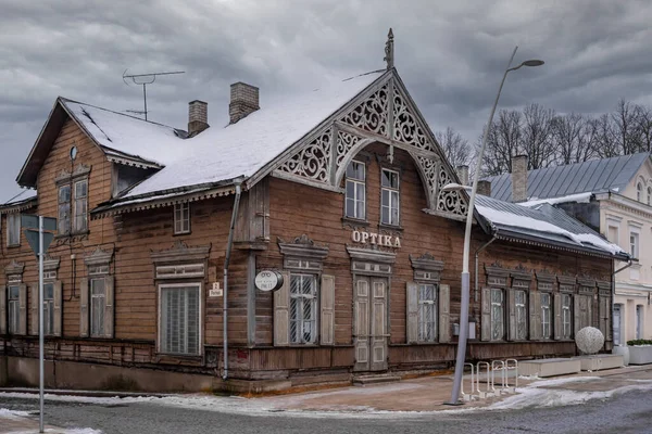 Historical Building Eyewear Store Pikk Street Cloudy Winter Day — Stock Photo, Image