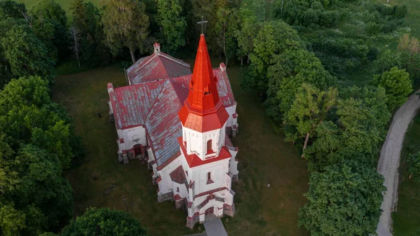 Αεροφωτογραφία Της Εκκλησίας Hageri Lambertus Lutheran Καλοκαιρινή Βραδιά — Φωτογραφία Αρχείου