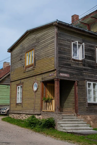 Façade Une Maison Historique Bois Dans Centre Ville Viljandi Par — Photo