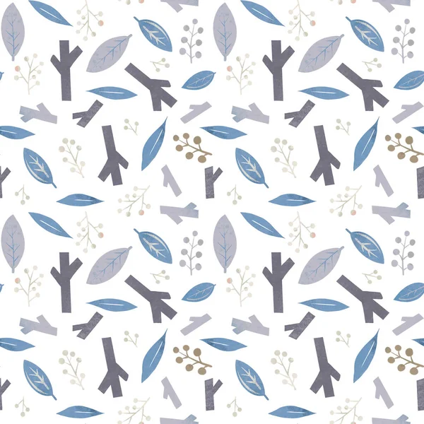 Seamless Winter Pattern Forest Trees Berry Snowflakes White Grey Background — Stock Photo, Image