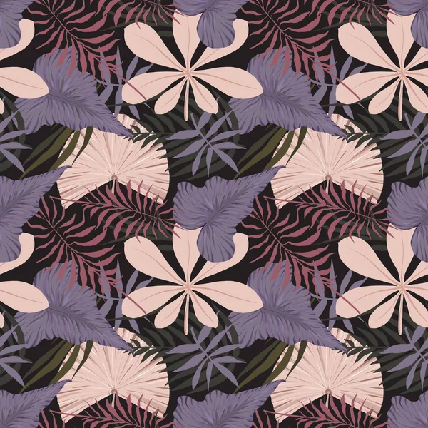 Pastellfarbenes Nahtloses Muster Designpapier Mit Tropischen Blättern Beige Violett Rosa — Stockfoto