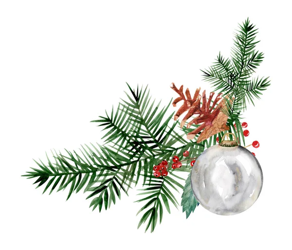 Isolated Watercolor Christmas Composition Hand Drawn White Background Pine Branches Royalty Free Stock Photos