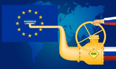 Rusya 'dan Europen Union vektör illüstrasyonuna doğalgaz boru hattı