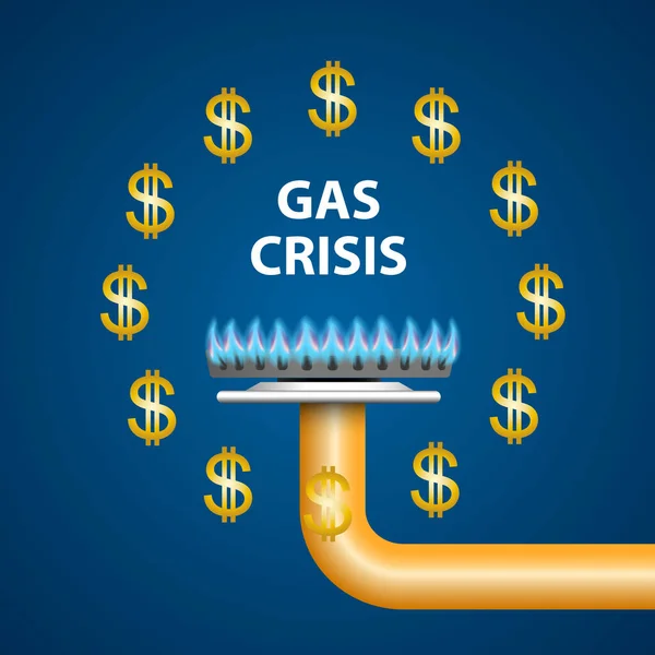 Ilustración Vectorial Crisis Gas Con Fuego Gas Símbolo Dólar — Archivo Imágenes Vectoriales