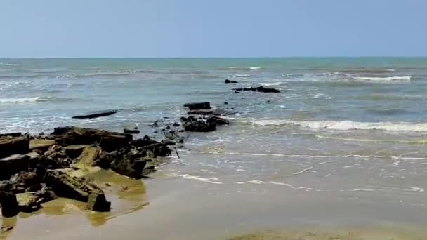 Rocks Beach Calm Waves — Stock Video