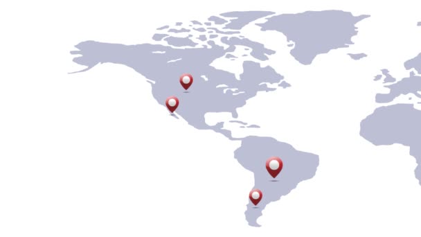 Animação Pin Localização Revelando América Mapa Mostrando Comunidade Crescendo — Vídeo de Stock