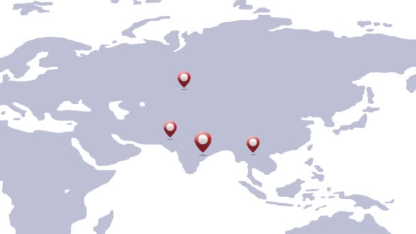 Animação Pin Localização Revelando Ásia Mapa Mostrando Comunidade Crescendo — Vídeo de Stock