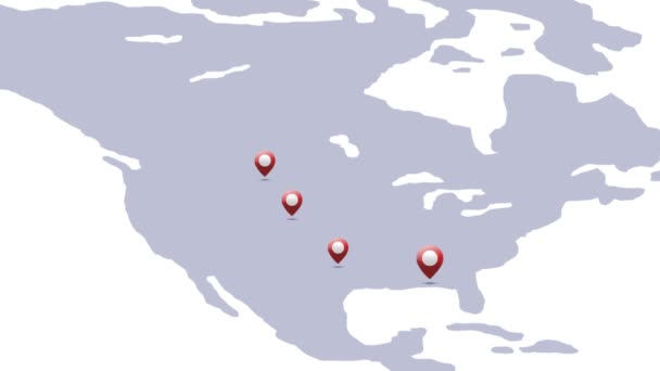 Animación Pin Ubicación Revelando Estados Unidos Mapa Mostrando Crecimiento Comunidad — Vídeos de Stock