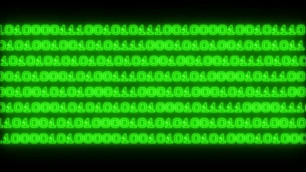 Glowing Green Electric Binary Code Numbers Moving Animation Video — Stock Video