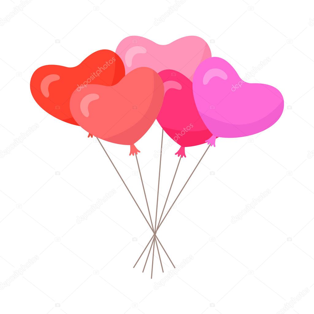 Balloon Saint Valentine heart bundle flat style