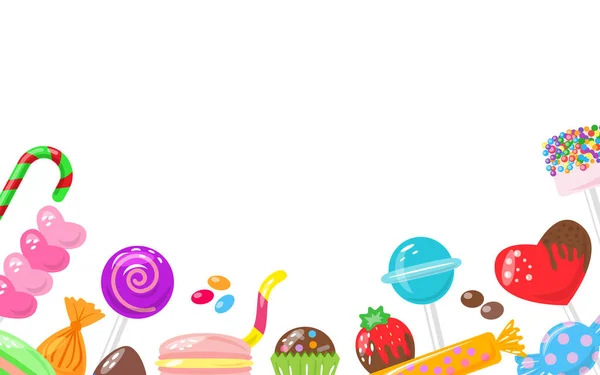 Dulces dulces surtidos bonbon colorido pancarta tienda — Vector de stock