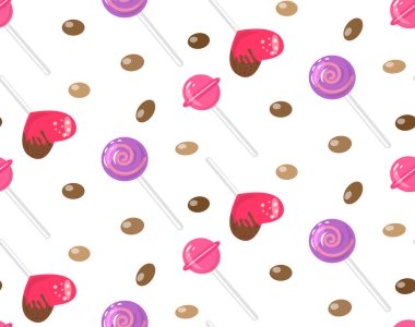 Şekersiz desenli kalpler, lolipop ve dragee