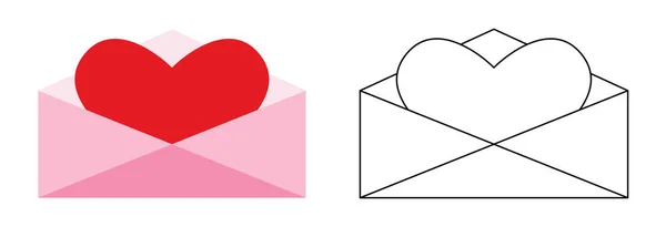 信封用心线打开浪漫的情人节 — 图库矢量图片