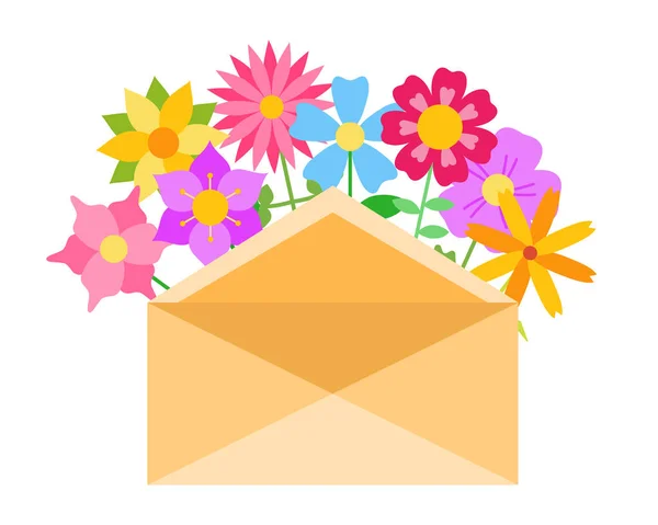 包裹着春花和夏花的信件 — 图库矢量图片