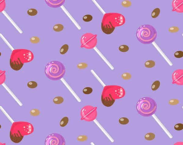 Candy seamless pattern hearts, lollipop and dragee — стоковый вектор