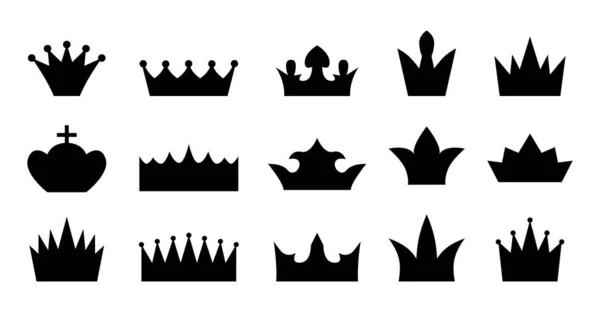 Crown icons black silhouettes flat style set — Stock Vector