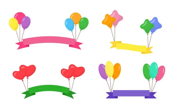 Ballon lucht met linten en touw vakantie banner — Stockvector