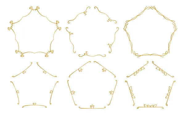 Розділювачі золоті декоративні рамки п'ятикутника ретро набір — стоковий вектор