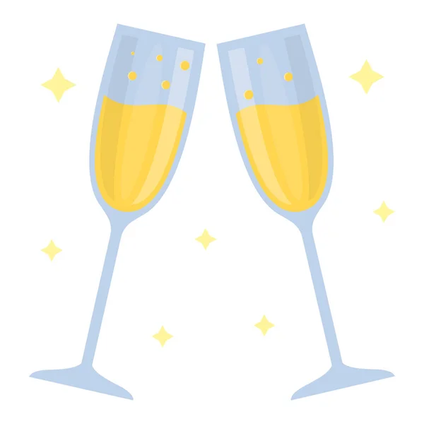 Два тонких бокала с шампанским и пузырьком — стоковый вектор