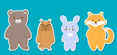 Noel Ormanı çizgi film hayvanları etiket seti