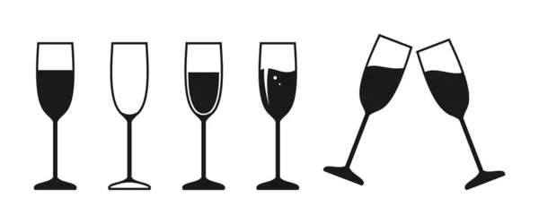 Wine champagne glass line outline contour icon set — ストックベクタ
