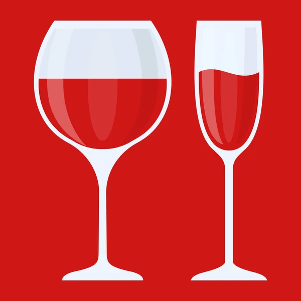 Two glass with red wine alcoholic drink logo menu — ストックベクタ