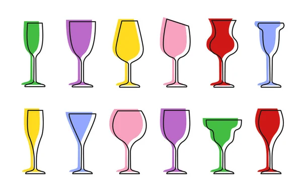 Wine glass color line outline contour icon set — ストックベクタ