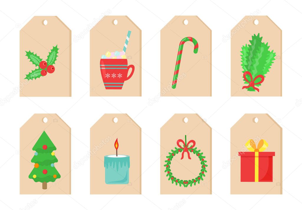 Christmas flat price tags stickers, labels set