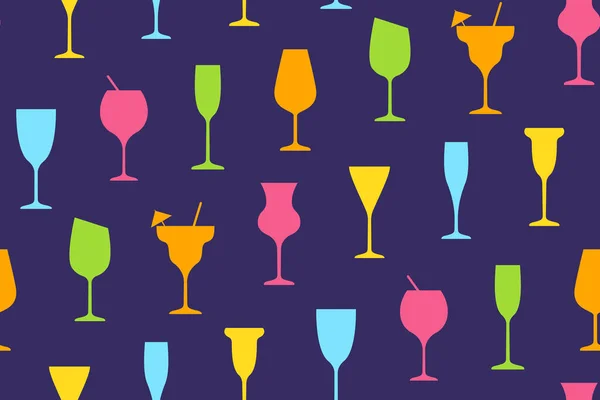 Seamless pattern with color glasses with cocktails — ストックベクタ
