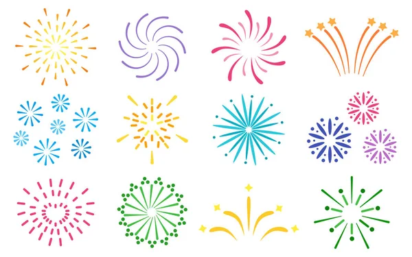 Vuurwerk groet kleuren set van feestelijke barsten — Stockvector